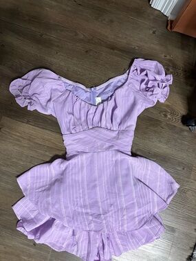 Lilac Ruffle Sleeve Dress - Dresses